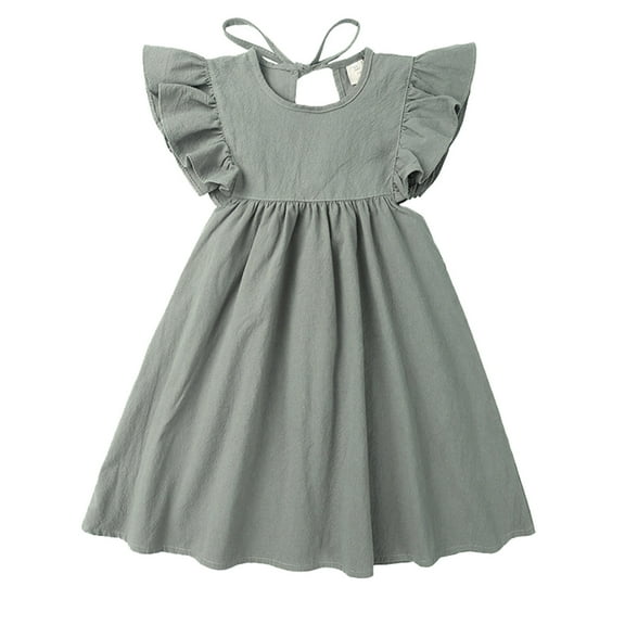 WUANDIXFA Outfits for Kids Outfits for Kids Toddler Baby Girl Dress Cotton Linen Ruffle Halter Sleeveless Dresses Kids Summer Sundress Green,2 Years