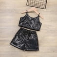 thumbnail image 6 of Mercatoo Toddler Baby Girl Faux Leather Outfits Strap Crop Tops+ Leather Shorts Set Little Girls Fashion Christmas Dress Baby, 6 of 8