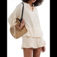 thumbnail image 2 of Conjunto de Dos Piezas para Mujer: Top de Larga con Lazo y Bóxer con Volantes Conjunto Informal A Juego Albaricoque M, 2 of 10