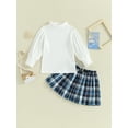 thumbnail image 2 of Bagilaanoe 2Pcs Little Girls Fall Clothes Toddler White Long Sleeve Turtleneck Tops + Pleated Plaid Skirt 3T 4T 5T 6T Kids Casual Skirt Set, 2 of 8