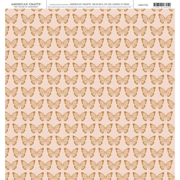 American Crafts Cardstock 12"X12"-Pink Gold Butterflies