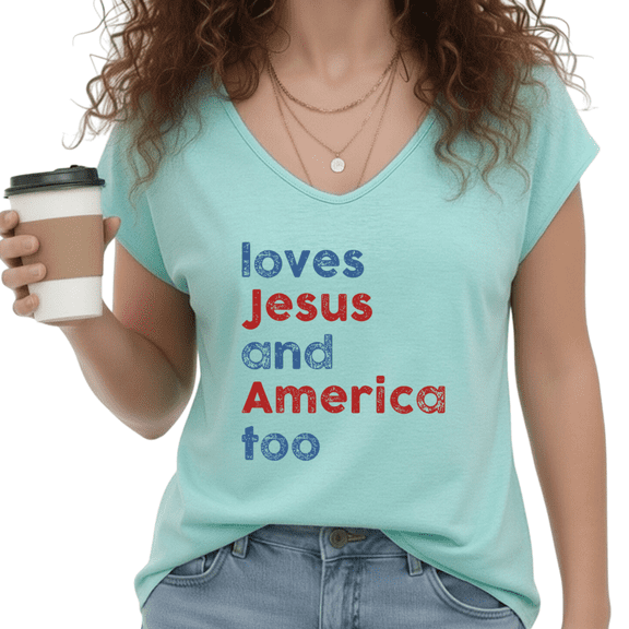 UNISHE Women's Patriotic Christian "Loves Jesus and America Too" Blue V-Neck Sleeveless T-Shirt S-5XL Daily Soft Tank Top