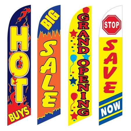 4 Advertising Swooper Flags Hot Buys Big Sale Grand Opening Save Now