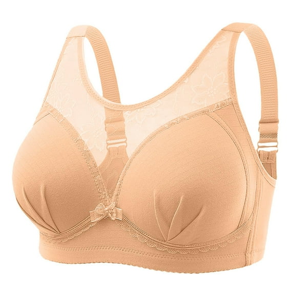 nerohusy Sports Bras for Women Plus Size Front Close,Daisy Bras for Older Women,Daisy Bra,Daisy Bra for Seniors Front Closure,Comfortable Convenient No Wire Buckle Bra,Beige,XL