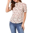 thumbnail image 1 of Unique Bargains Blouse pour Femmes Col Rabattu Fendu Manches Bouffantes Chemise en Chiffon, 1 of 5