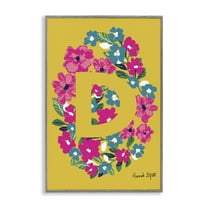 Stupell Industries Floral Bloom Letter D Botanical & Floral Painting Gray Framed Art Print Wall Art, 16 x 24