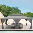 thumbnail image 7 of Twister.CK 12x20ft Gazebo, Hardtop Double Roof Canopy with Netting and Curtains, Outdoor Galvanized Iron Aluminum Frame Garden Tent for Patio, Backyard, Deck, Lawns, Gray, 7 of 7