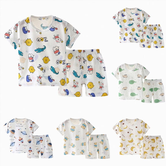 Xudanell Toddler Baby Boys Summer Outfits Short Sleeve Cartoon T-Shirt Tops & Shorts Sets 2Pcs Cute Baby Boys Cotton Summer Clothes for 1t 2t 3t 4t 5t 6t Boy Summer Vest Shorts Outfits
