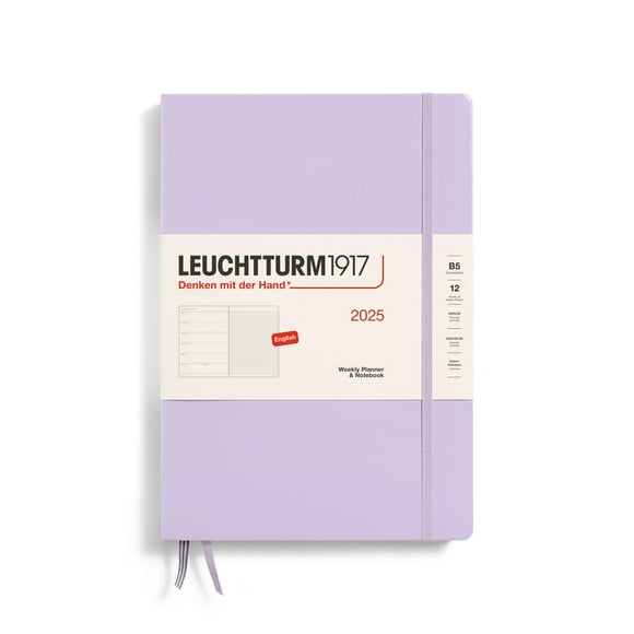 LEUCHTTURM1917 - Planificador semanal y cuaderno 2025 Composición de tapa dura (B5) Lila (1 de enero - 31 de diciembre de 2025)