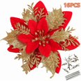 thumbnail image 1 of 16 piezas de 5,5 pulgadas de adornos para árbol de Navidad, flores artificiales de Pascua doradas y rojas, adornos brillantes para árbol de Navidad, coronas para fiestas de Navidad, bodas y bricolaje, 1 of 6