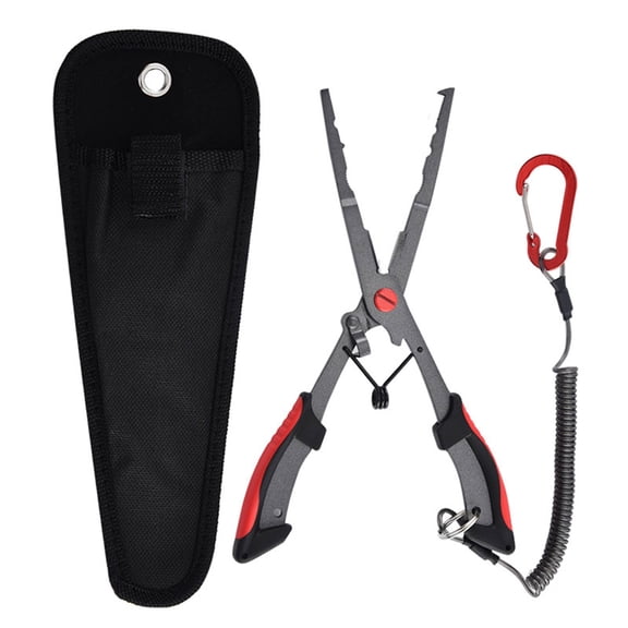 Fishing Multitool Fishing Pliers with Sheath and Coiled Lanyard Line Cutter Rings Openers Hook Remover Fishing Tackle