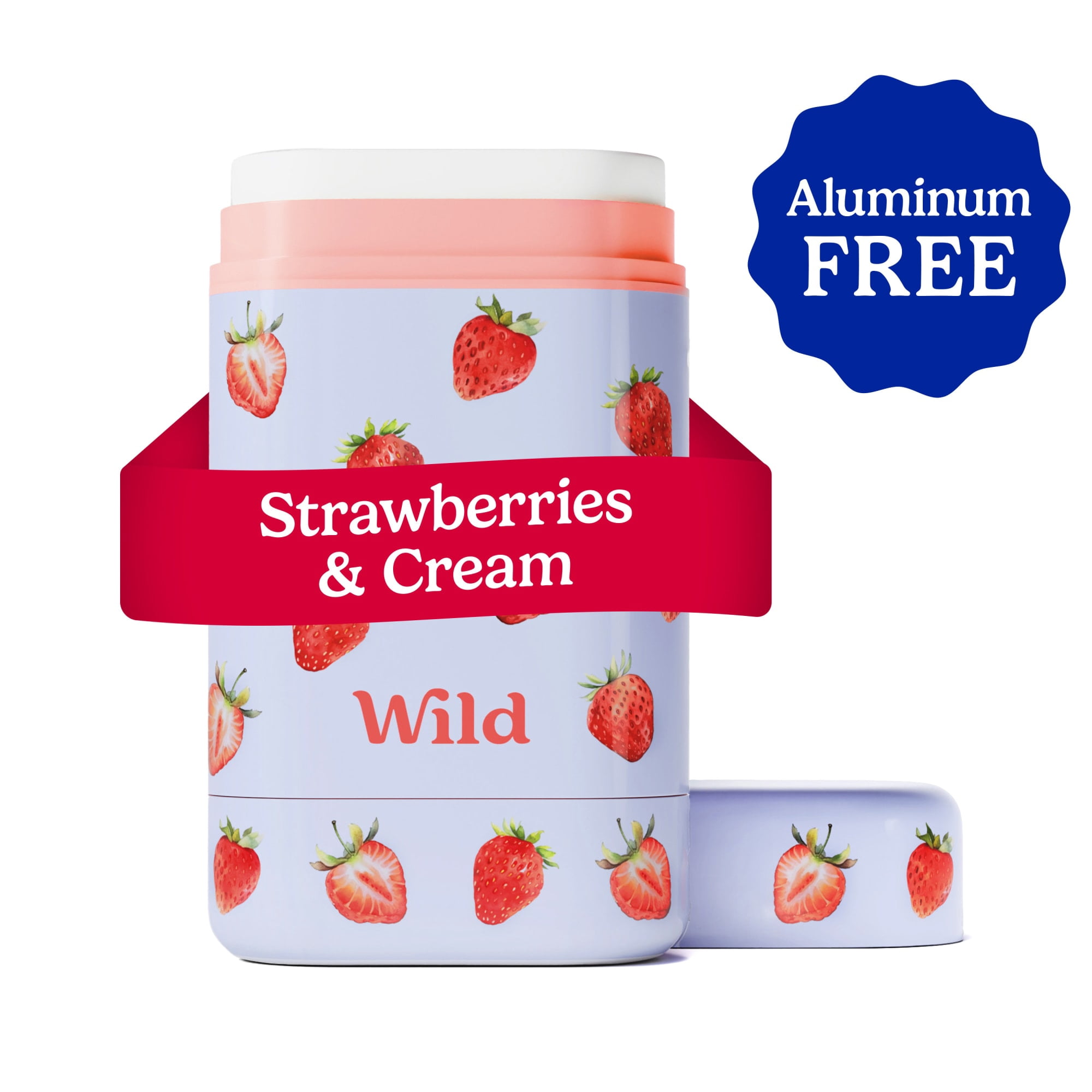 Wild Refillable Deodorant Starter Pack – Aluminum Free. Strawberry Case + Strawberries & Cream Refill, for Women and Men, 1.4oz