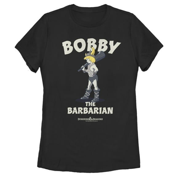 Women's Dungeons & Dragons Bobby the Barbarian Pose Cartoon  Graphic Tee Black X Large