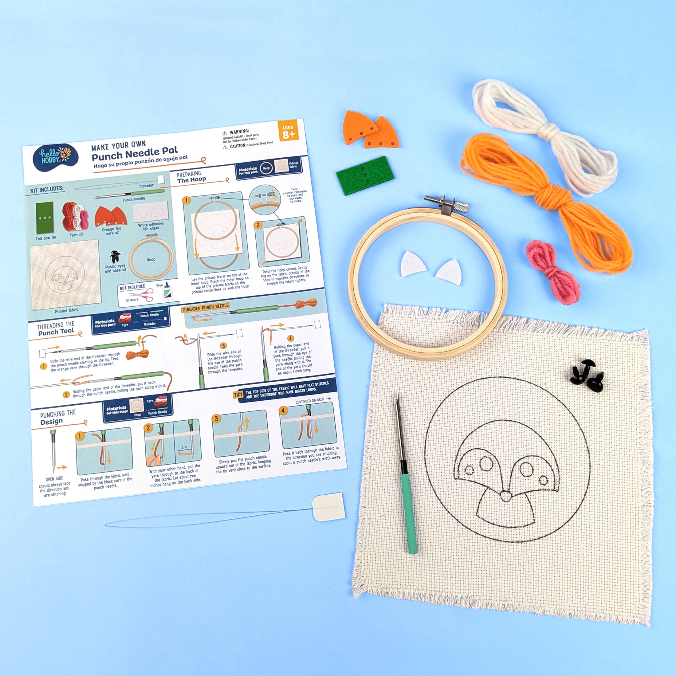 Hello Hobby Punch Needle Kit for Beginners & Kids, Cute Fox Embroidery Kit