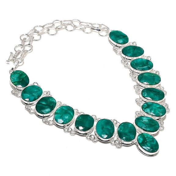 Natural Emerald(Simulated) 925 Sterling Silver Jewelry Necklace 18"