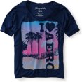 thumbnail image 1 of Aeropostale Camiseta gráfica recortada de ajuste holgado con cuello en V para mujer, azul, extragrande Aeropostale  Camiseta gráfica, 1 of 1