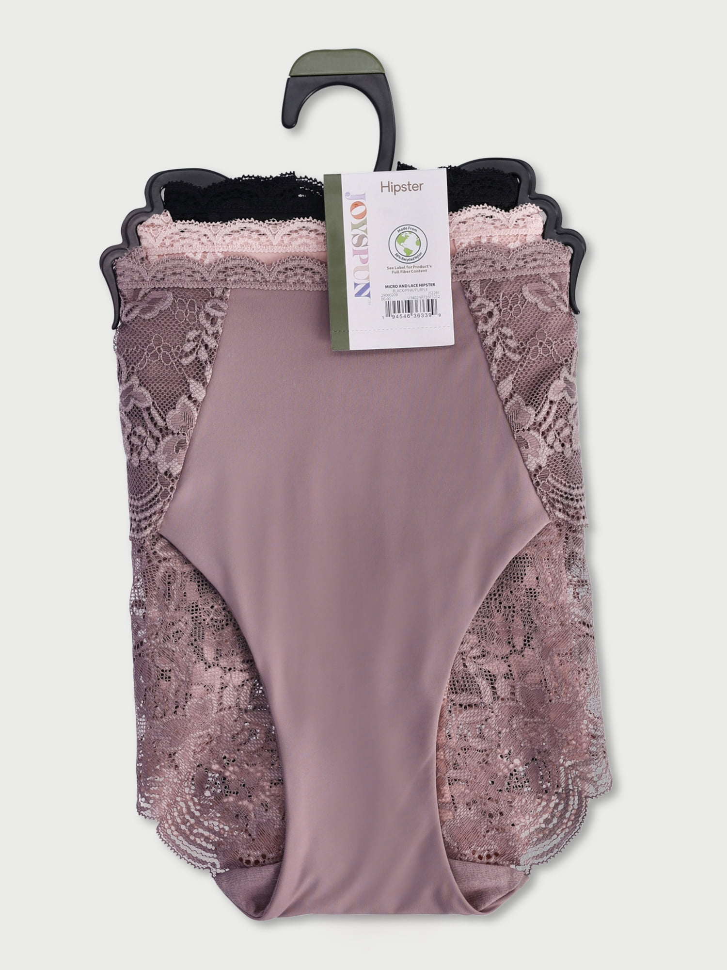 Joyspun Women's Microfiber and Lace Hipster Panties, 3-Pack, Sizes XS-3XL