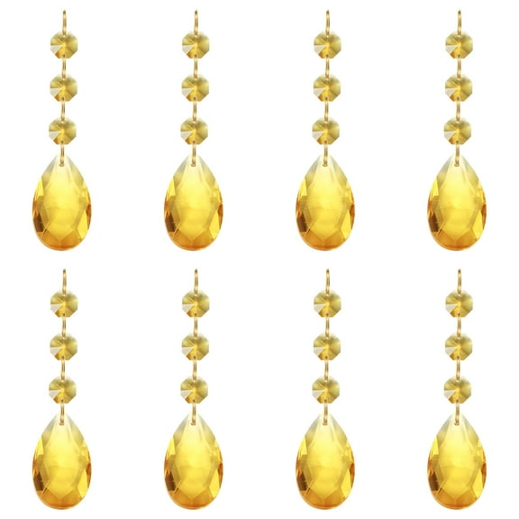 Uxcell Teardrop Crystal Chandelier Pendants Beads, 8 Pack 100mm Length 38mm Prisms Parts Beads Gold Tone