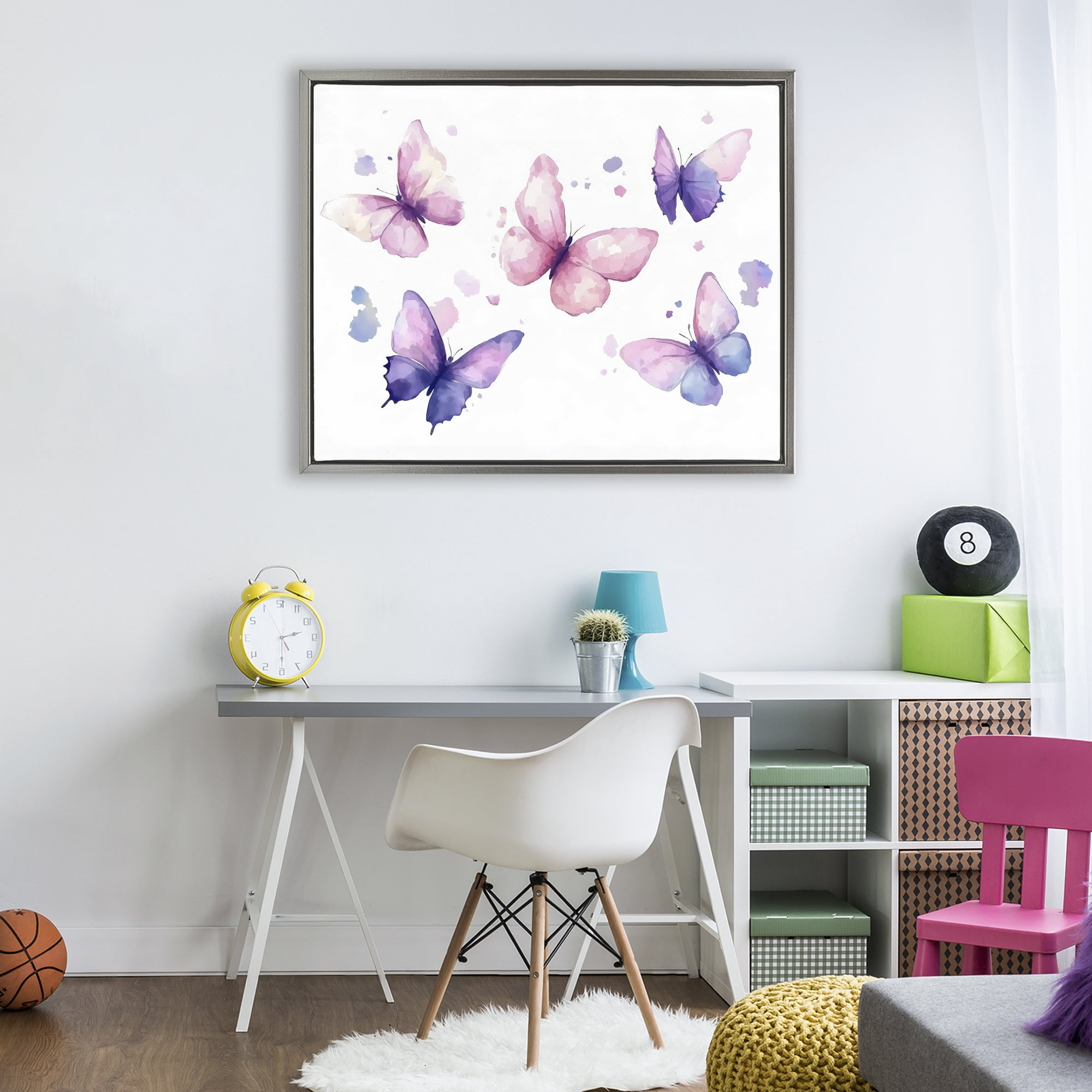 Stupell Industries Blue and Pink Butterflies Gray Framed Floater Canvas Wall Art, design by Creative Studio