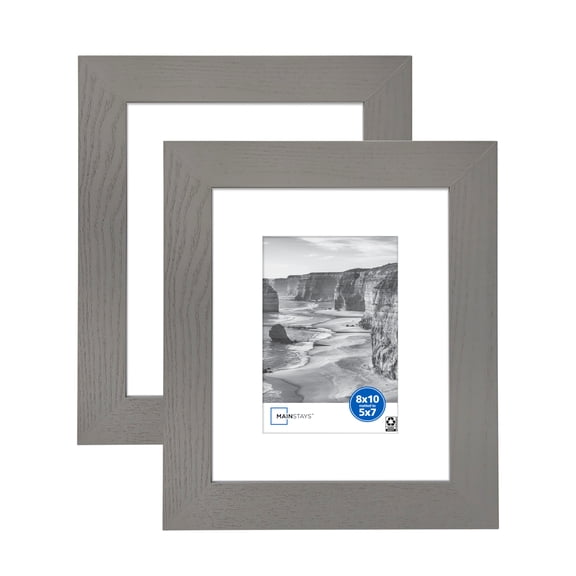 Mainstays 8 x 10 in Picture Frames, Matted to 5 x 7 in, Gray 1.5 in Gallery Style, 2-Pack