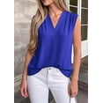 thumbnail image 3 of BTFBM Tank Top for Women Summer Spring Silk Satin V Neck Pleated Sleeveless Work Blouses Business Casual Outfits, 3 of 9