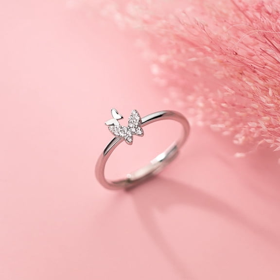 Sterling Silver Butterfly Ring, Adjustable Korean Style Insect Ring, Seiko Processed S925 Silver Ring for Women, Delicate Jewelry Gift