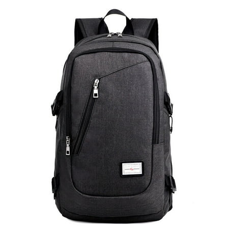 Anti-Theft Unisex Travel/Business Laptop Backpack with USB Charger - Black