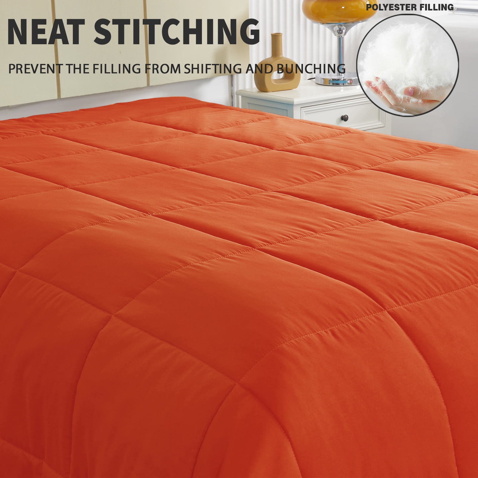 Exclusivo Mezcla Lightweight Reversible 3-Piece Comforter Set All Seasons, Down Alternative Comforter with 2 Pillow Shams, Queen Size, Burnt Orange/Brich Beige