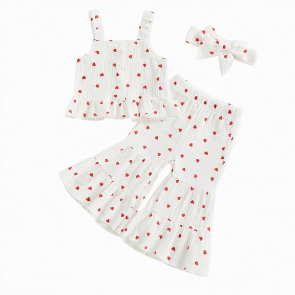 kpoplk 2PCS Baby Girl Sleeveless Strap Lace Vest Tops Flared Wide-Leg Pants Toddler Summer Outfits Set Clothes Size 6-12 Months,White