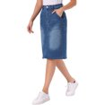 thumbnail image 4 of INSPIRE CHIC Denim Skirt for Women Casual High Waist Back Slit Stretch Knee Length Jean Skirts with Pockets XL Mid Blue, 4 of 6