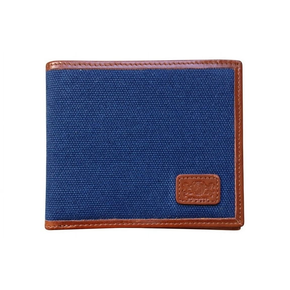 Avallone Men's Canvas & Leather Bi-Fold RFID Wallet - Navy Blue Handmade Leather - CVB006
