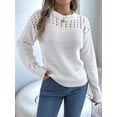 thumbnail image 4 of Womens Crochet Hollow Out Sweater Top Long Sleeve Crew Neck Knit Pullover Fall Casual Winter Shirt White L, 4 of 7