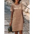 thumbnail image 3 of Women'S Dresses Lace Hollow Patchwork Summer Loose Short Sleeve Crew Neck Dress Khaki XXL, 3 of 3