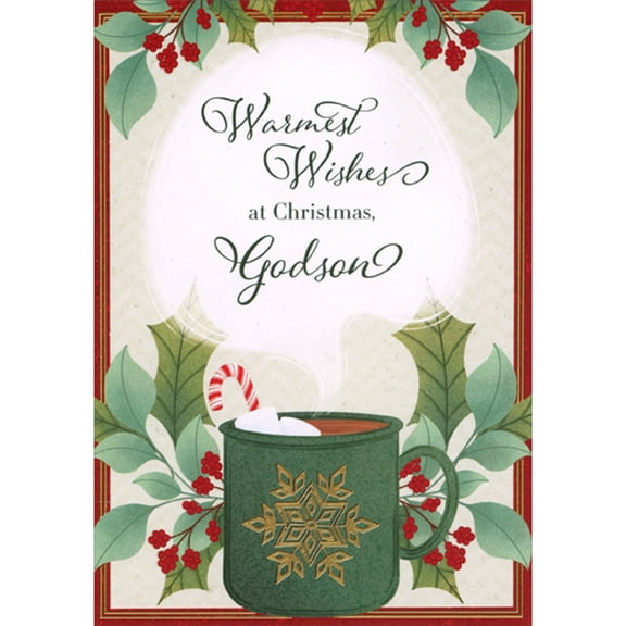 Designer Greetings Dark Green Mug with Gold Foil Snowflake Christmas Card for Godson