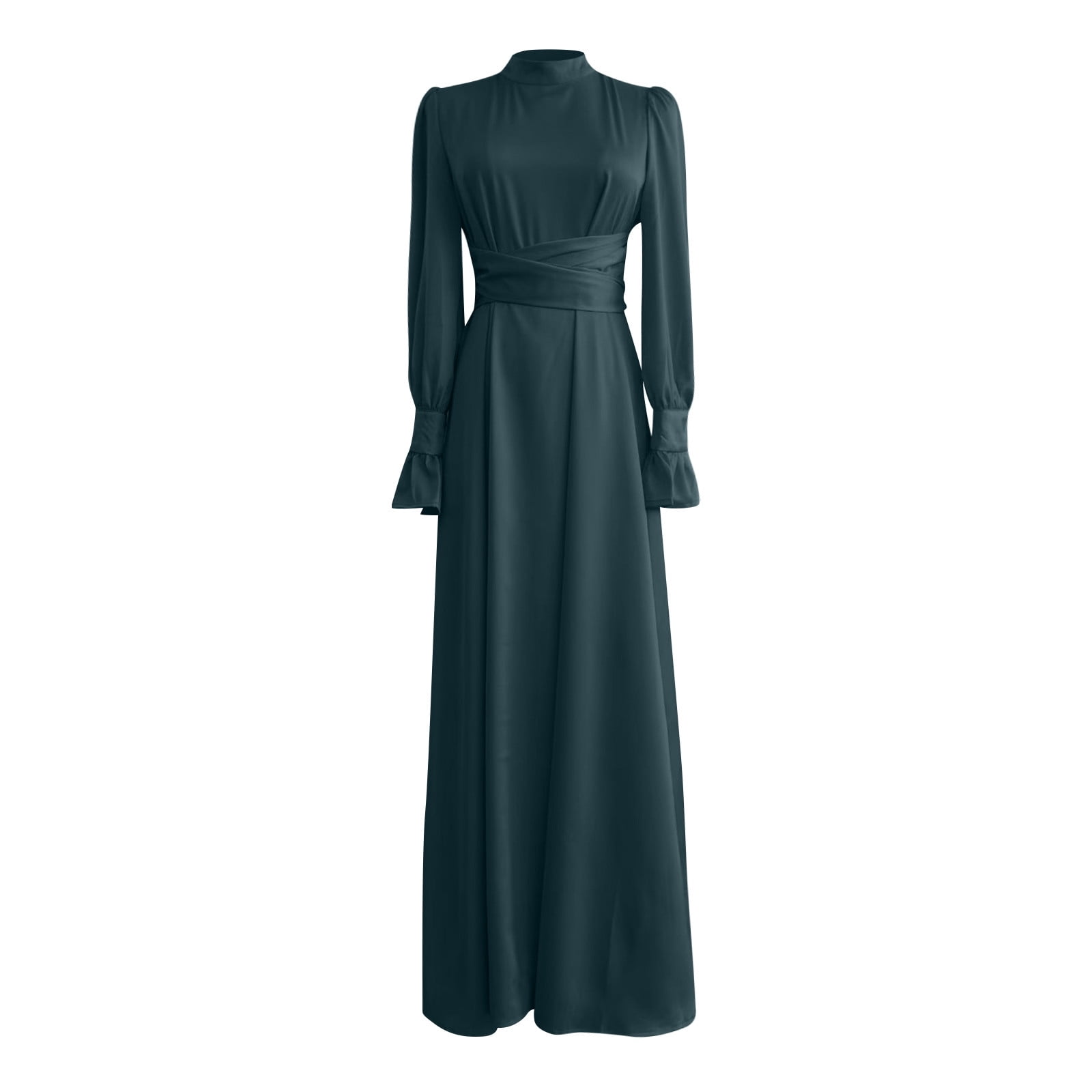 dark green satin long sleeve dress Khonts Women's Lantern Neck Puff Shoulder Tie Waist Pleated Maxi Dresses S, Size: Small it drapes beautifully Collar Type:V-NECK Size:66 Regular formal green long sleeve dress Doc McStuffins Lamb Plush
