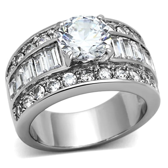 Womens Rings High polished (no plating) Stainless Steel Ring with AAA Grade CZ in Clear TK1232