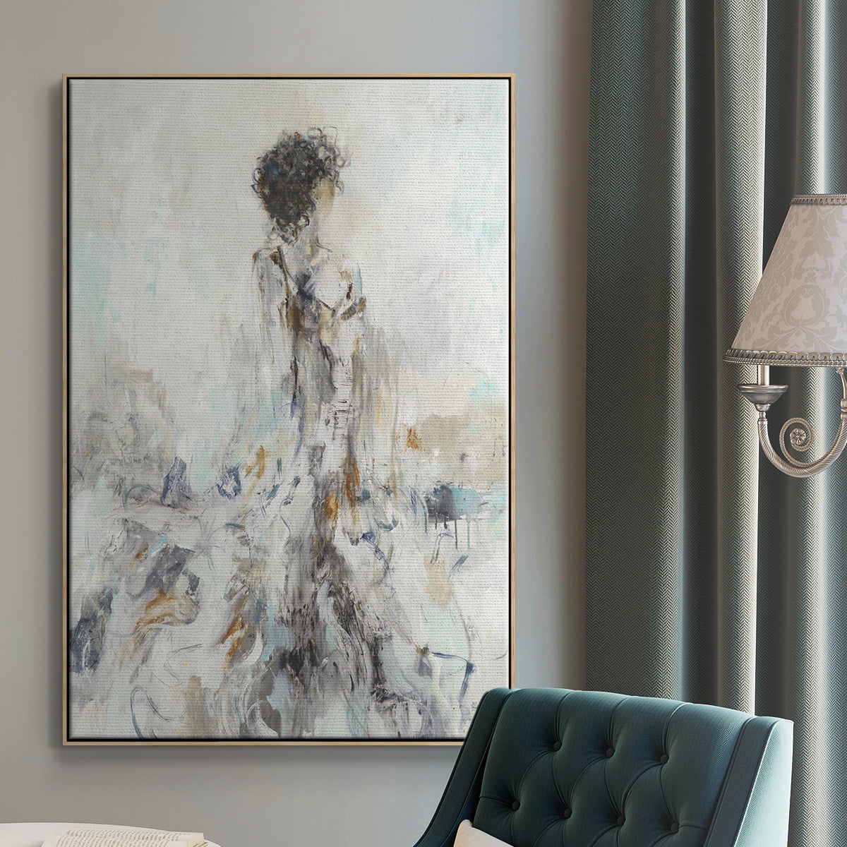 Romantic Reflection II Framed Premium Gallery Wrapped Canvas - Ready to Hang - 17 x 25 - Natural Wood Floating Frame