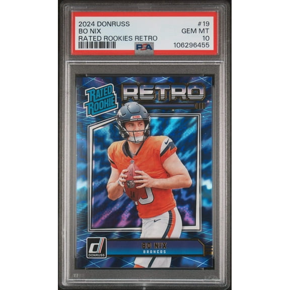 Graded 2024 Panini Donruss Bo Nix #19 Rated Rookies Retro Rookie RC Football Card PSA 10 Gem Mint