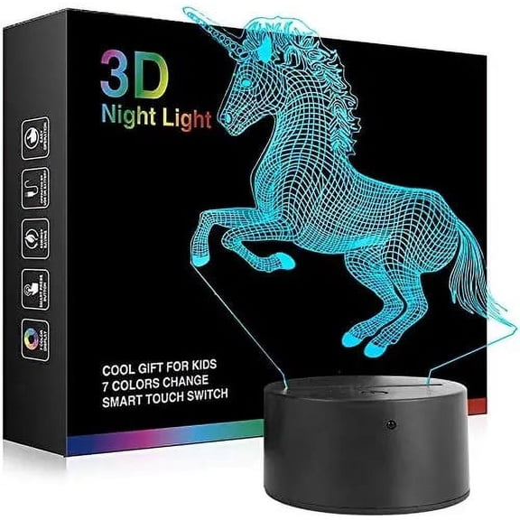 Unicorn Night Light for Kids - Ticent 3D LED USB Lamp Baby Nursery Nightlight 7 Colors Changing Gifts for Boy Girl Room Halloween Christmas Birthday Gifts