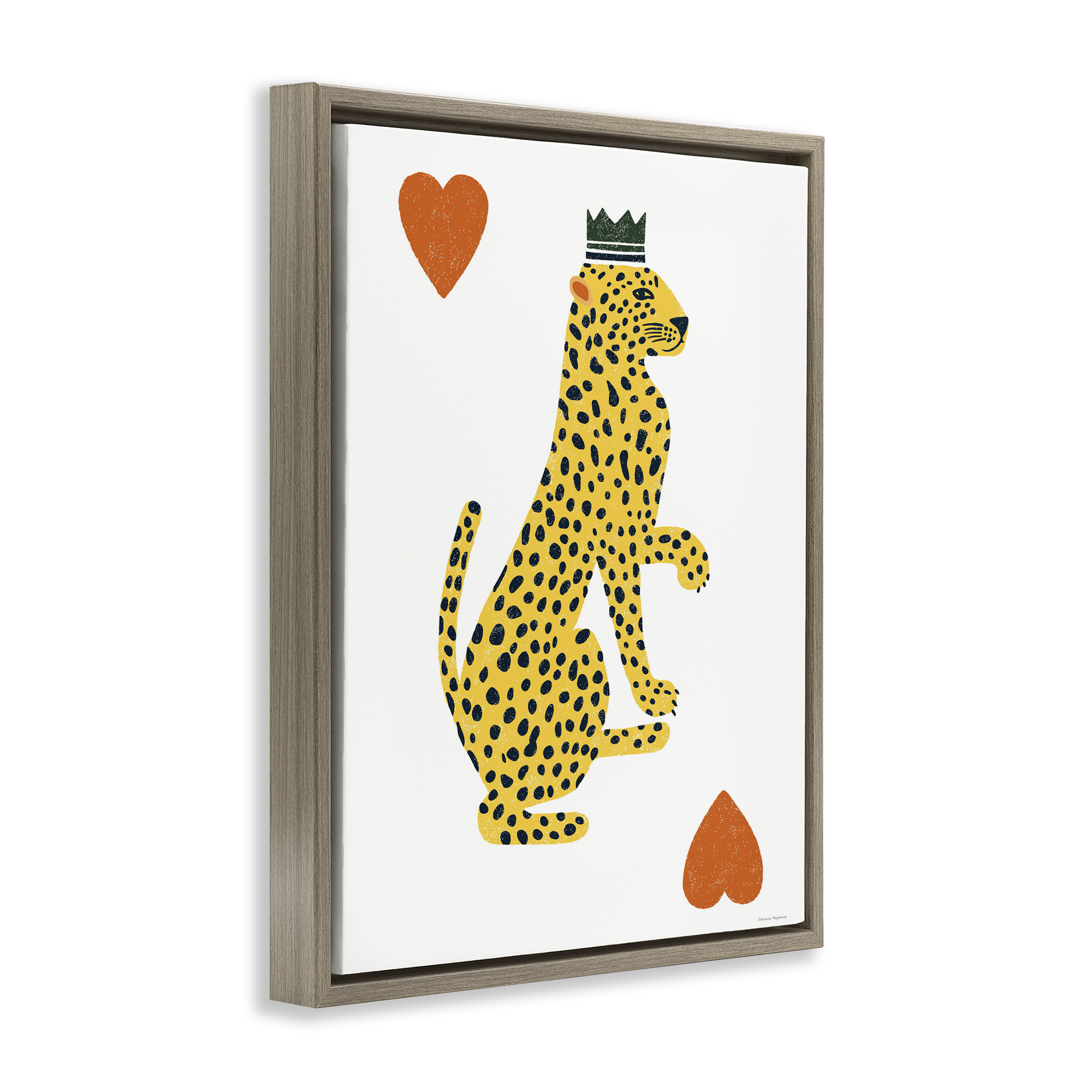 Leopard & Hearts Card Brown Framed Floater Canvas Wall Art, design by Svetlana Aleynikova