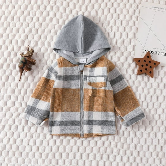 Coerni Boys Girls Hooded Plaid Shirts Long Sleeve Button Down Shirts Flannel Tops Tartan Jackets Regular Fit Casual Fall Winter Coat 1-10 Years