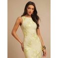 thumbnail image 5 of Light Yellow 3D Floral Embroidered Sleeveless High Neck Bodycon Maxi Dress, 5 of 6
