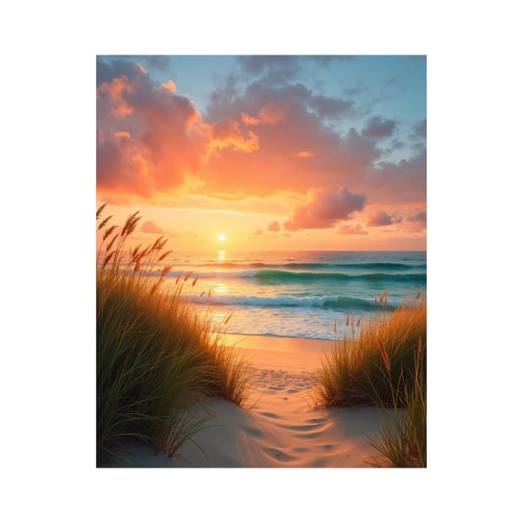 Paint by Numbers Kit for Adults, Sunset Beach Waves Dune Grass Paint by Numbers, Easy Paint by Numbers Kit for Adults Beginner, DIY Adult Paint by Number Kits on Canvas, 12x16in Home Decor