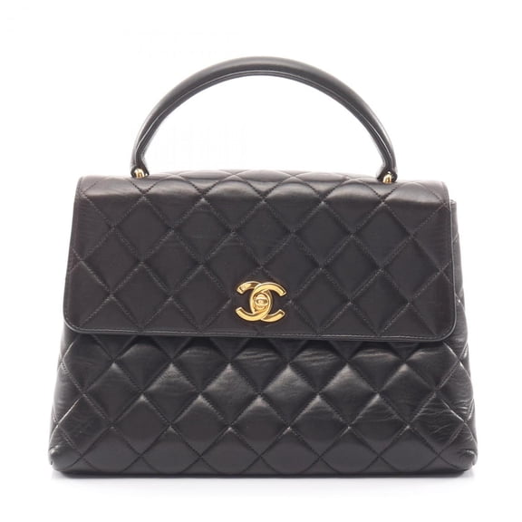 Pre-Owned CHANEL Matelasse Top Handle Handbag in Lambskin Leather, Black (Fair)