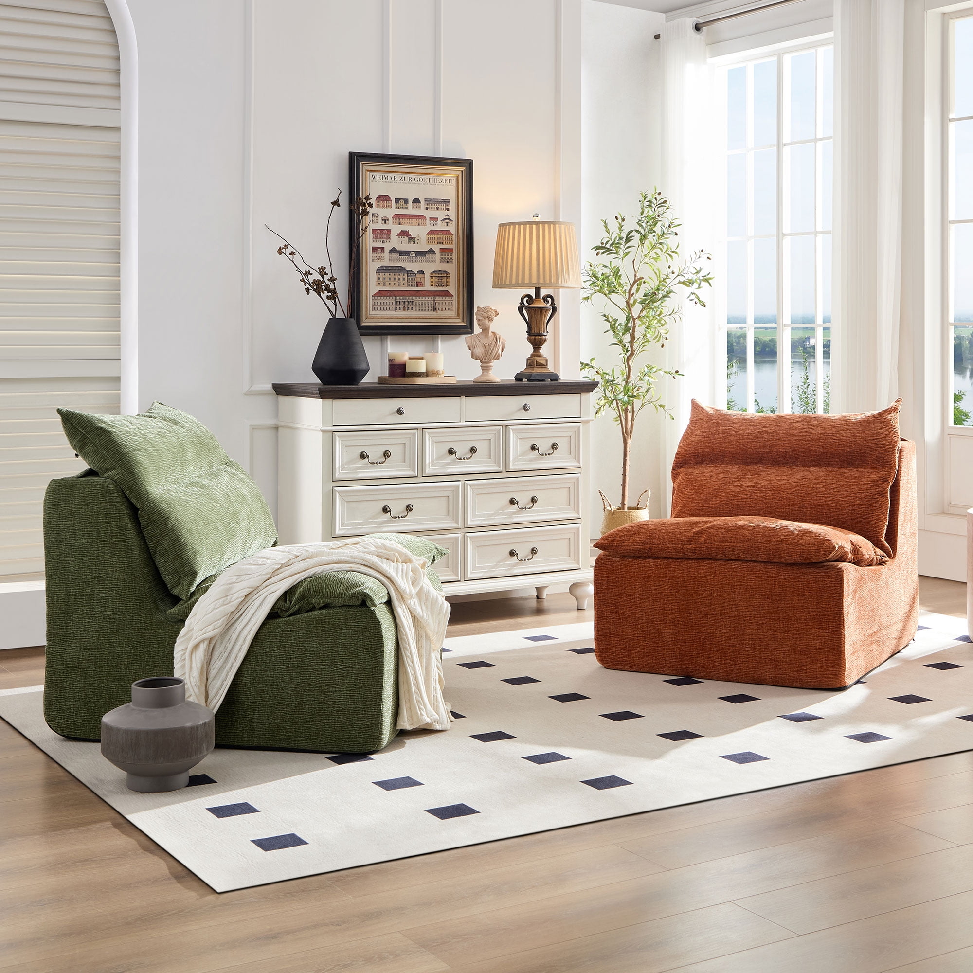 Miniyam Armless Lazy Sofa Modern with Backrest, White