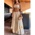 thumbnail image 5 of Women Ruffle Trim High Waisted Tassel Hem Flowy Pleated Boho Modest Wide Leg Pants  Color S, 5 of 7