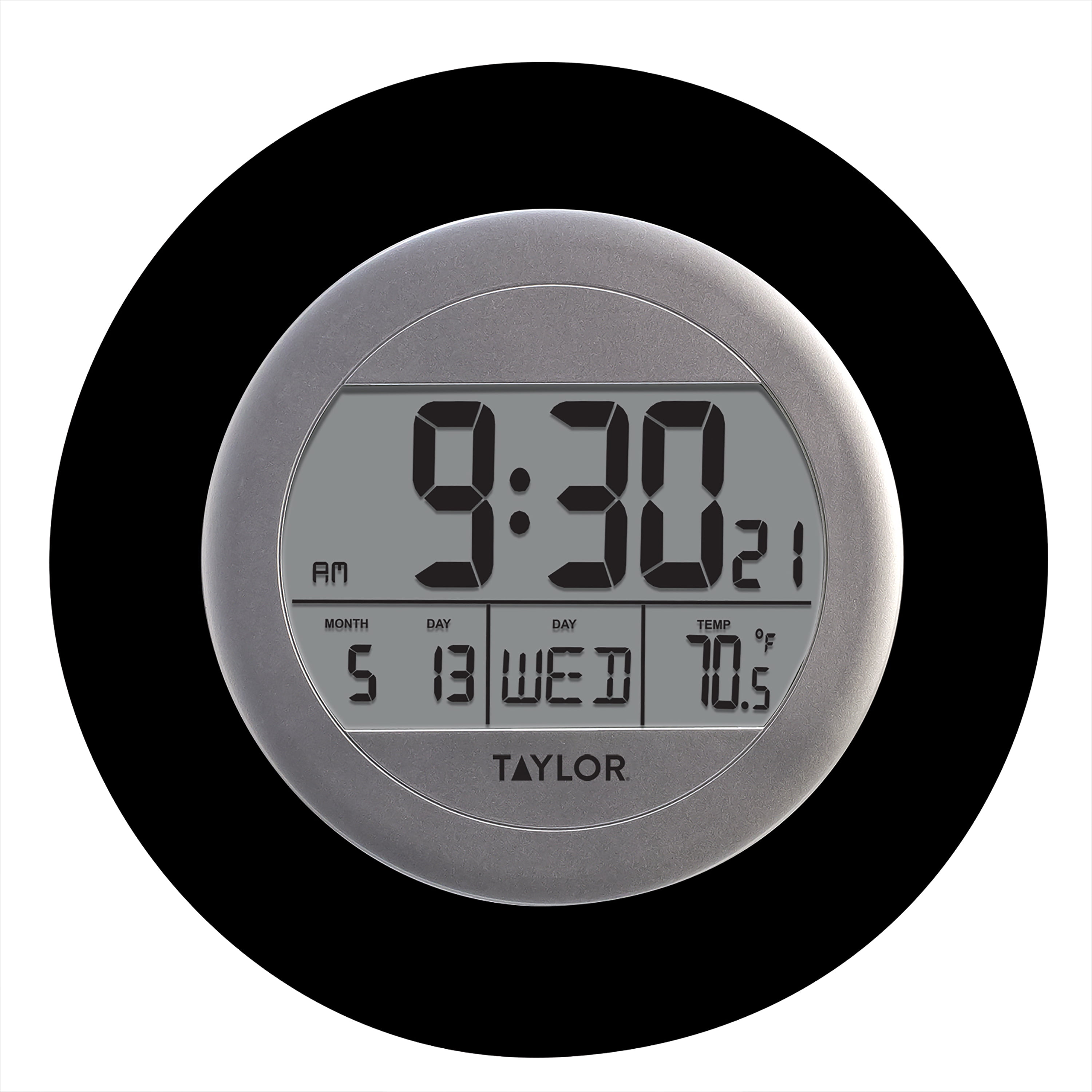 Taylor 9.25" Indoor Atomic Clock with Thermometer, Black - Walmart.com