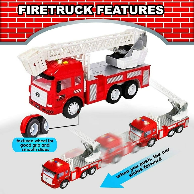 FUNERICA Big Fire Truck Toy with Lights and Sounds, Large  Folding Ladder, Doors That Open, and 7 Play Fireman Figures - Red Firetruck  Engine for Kids Toddlers Boys & Girls 
