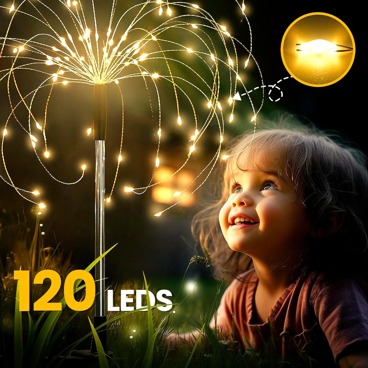 Outdoor Solar Garden Lights, 120 LEDs 8 Lighting Modes 2 Packs Waterproof Solar Fireworks Light Sparklers for Patio Walkway Yard Courtyards Pathway Christmas Party Decorations