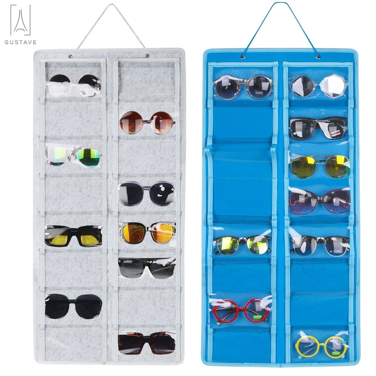 Dust-Proof Hanging Sunglasses Organizer 32 Slots Double Sided Sunglasses Storage Wall Pocket Eyeglasses Display Storage 